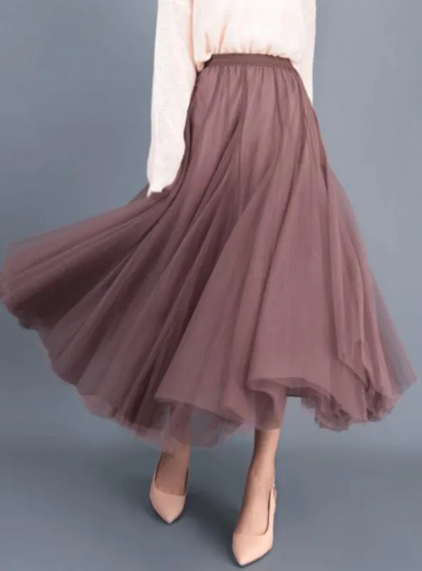 A-Line Elegant Maxi Tulle Ankle Length Skirt