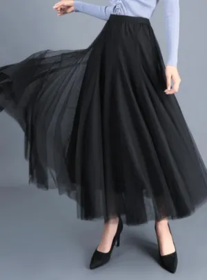 A-Line Elegant Maxi Tulle Ankle Length Skirt