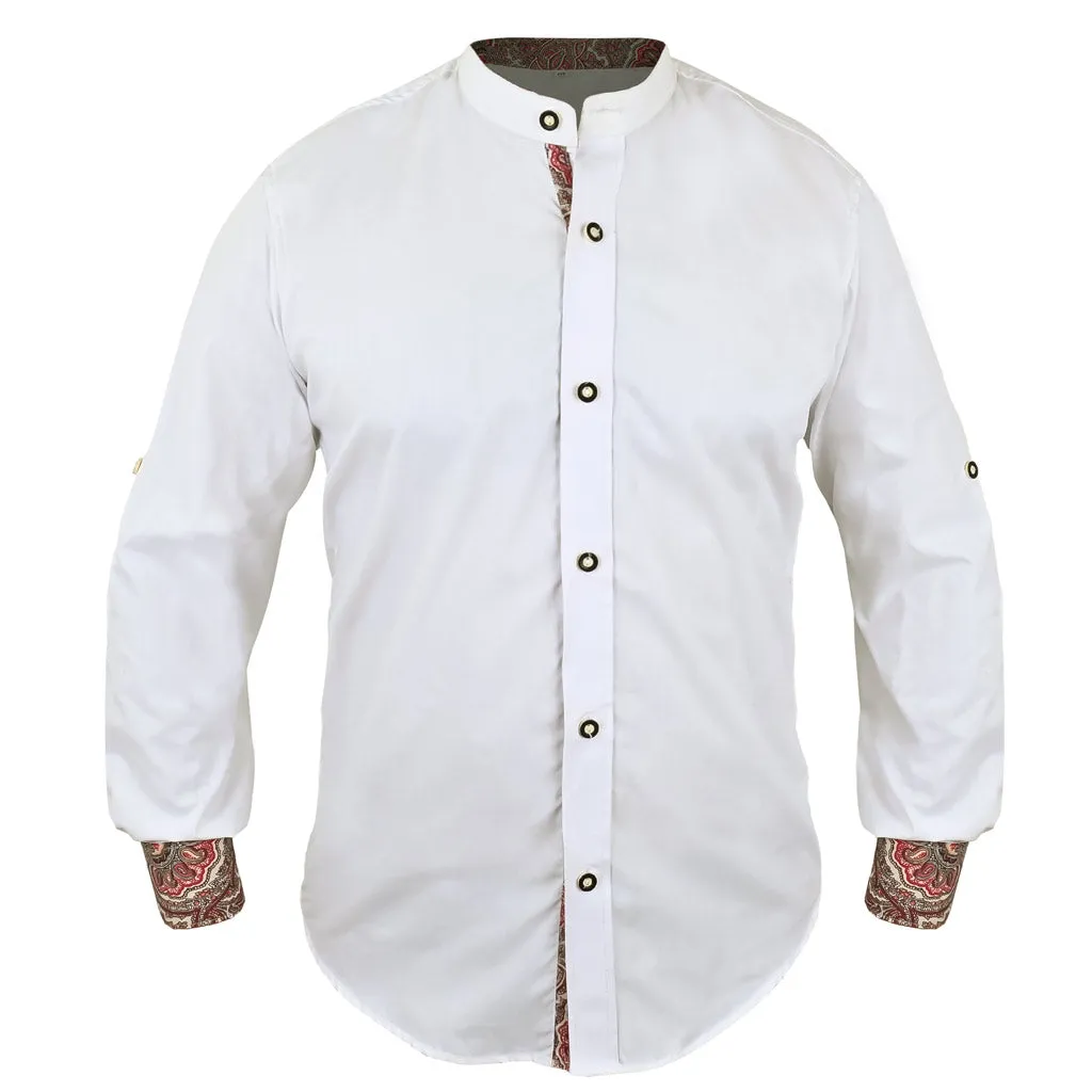 Bavarian Men's Oktoberfest Shirt Cotton White with Twist Embroidery