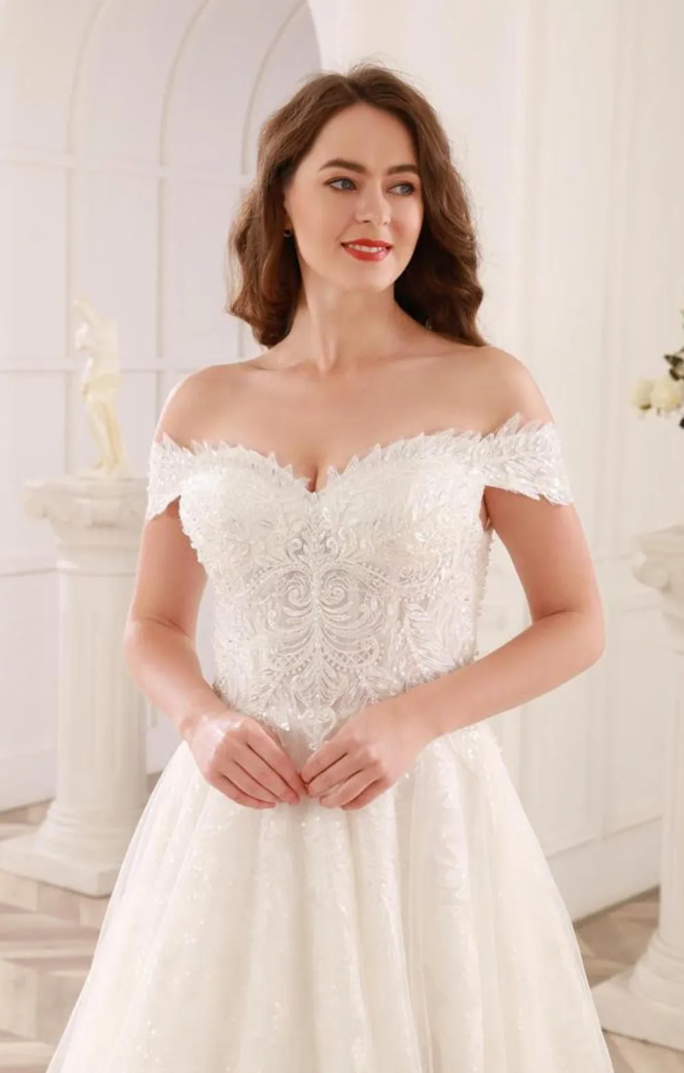 Beaded Lace Sweetheart A Line Wedding Gown