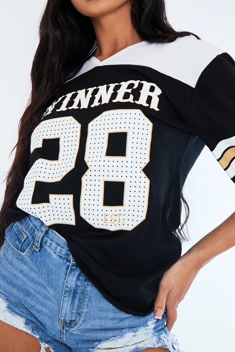 Black Winner Logo Varsity T-Shirt - Kimia