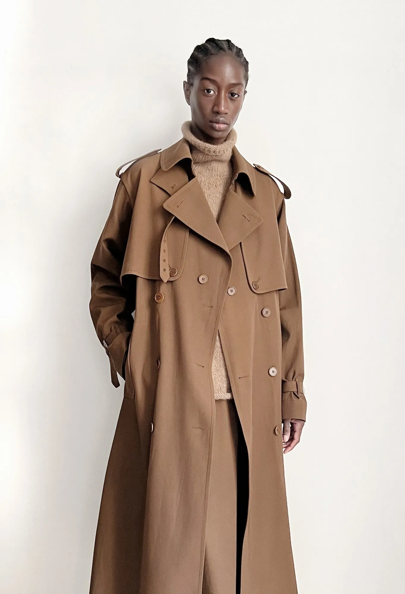 BRENDAN - Wool Gabardine Trench Coat in Walnut