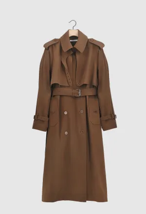 BRENDAN - Wool Gabardine Trench Coat in Walnut