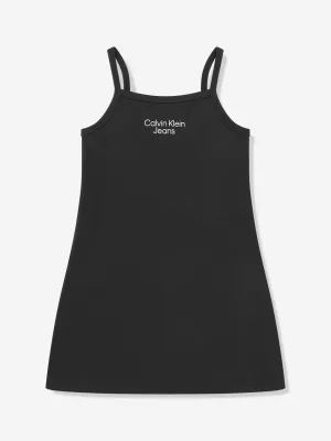 Calvin Klein Girls Stack Logo Punto Strap Dress in Black