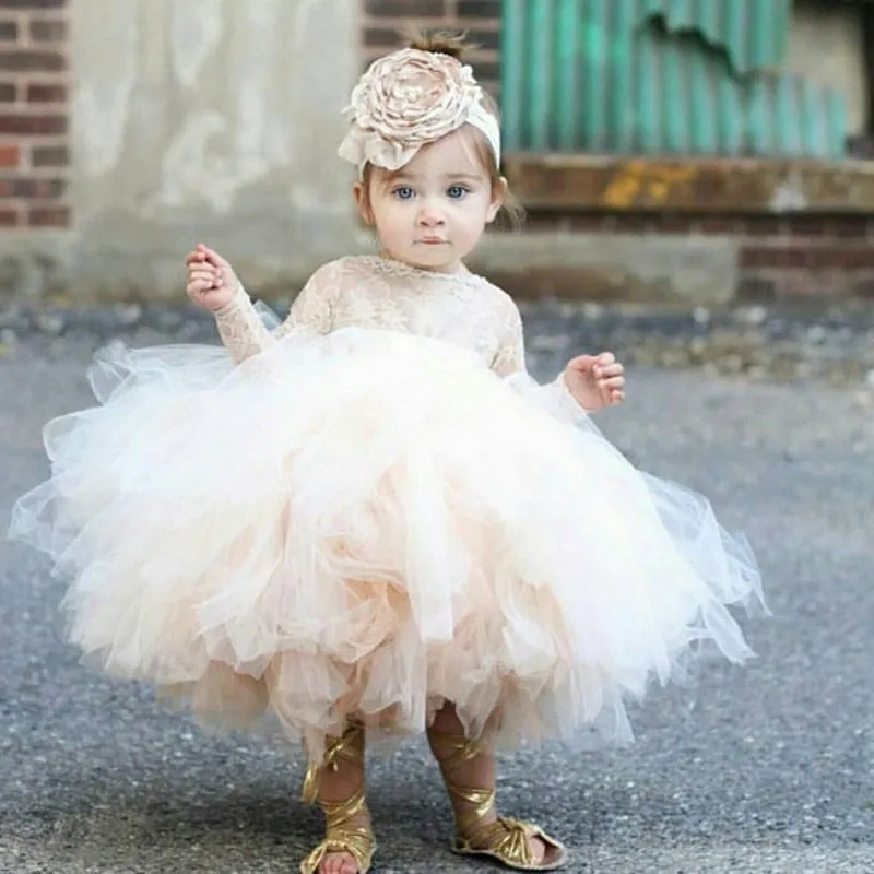 Champagne Tulle Precious Princess Baby Girl Special Occasion Dress-Flower Girl- First Birthday Girl Dress