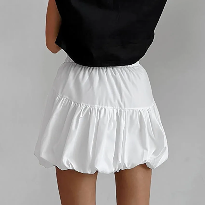 Chiffon Pure White French Balloon Skirt Skirt Autumn Women Skirt