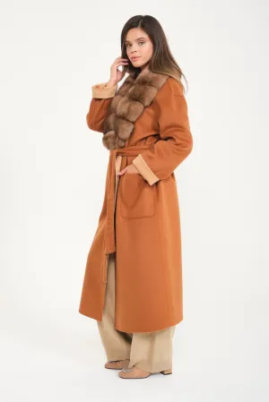 Cinnamon / Beige Wool Long Coat