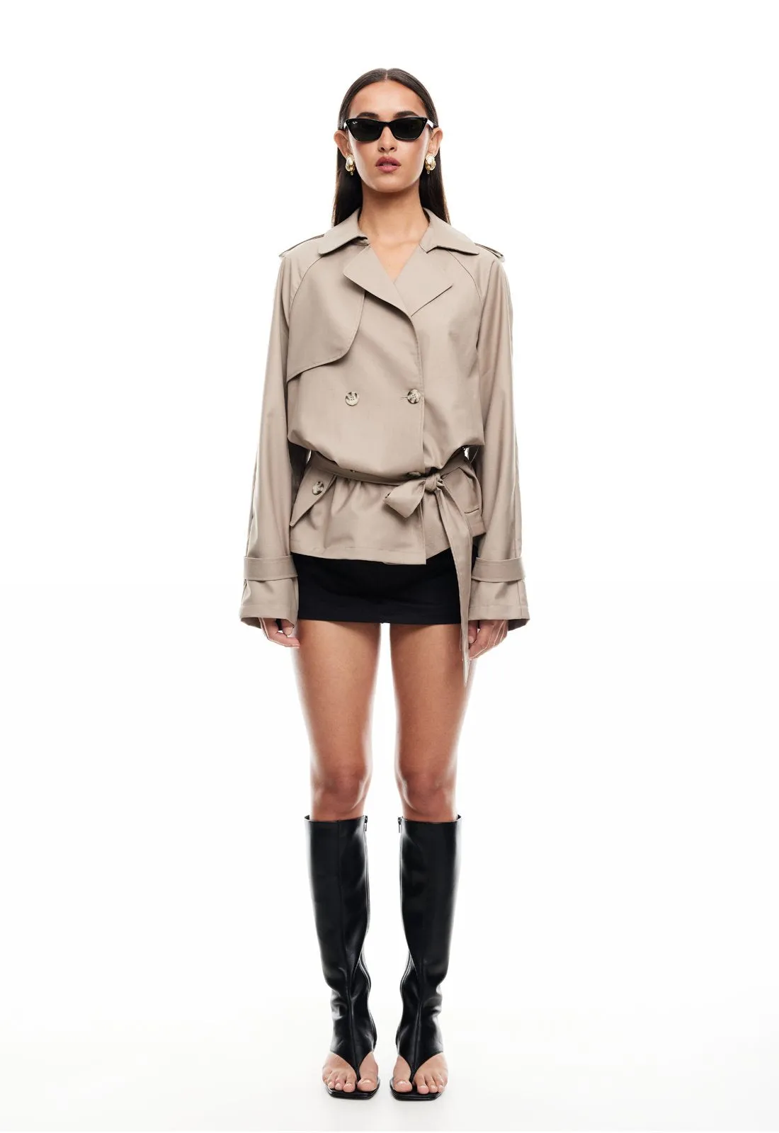 CROPPED TRENCHEROUS COAT - MUSHROOM