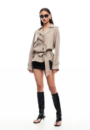 CROPPED TRENCHEROUS COAT - MUSHROOM