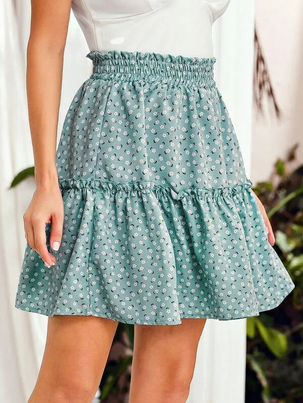 Ditsy Floral Ruffle Hem Skirt