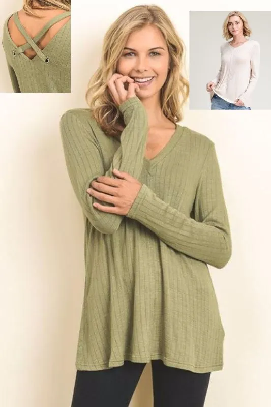 Doe & Rae Crisscross Grommet Top - Avocado or Taupe