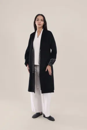 Embroidered short coat in wool blend