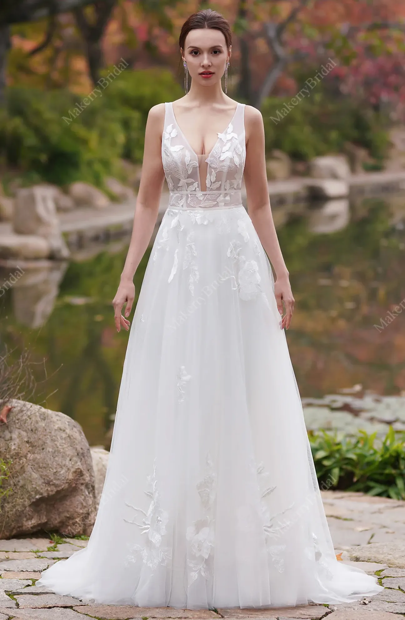 Exquisite A-Line Oversized Floral Motifs Boho Wedding Gown