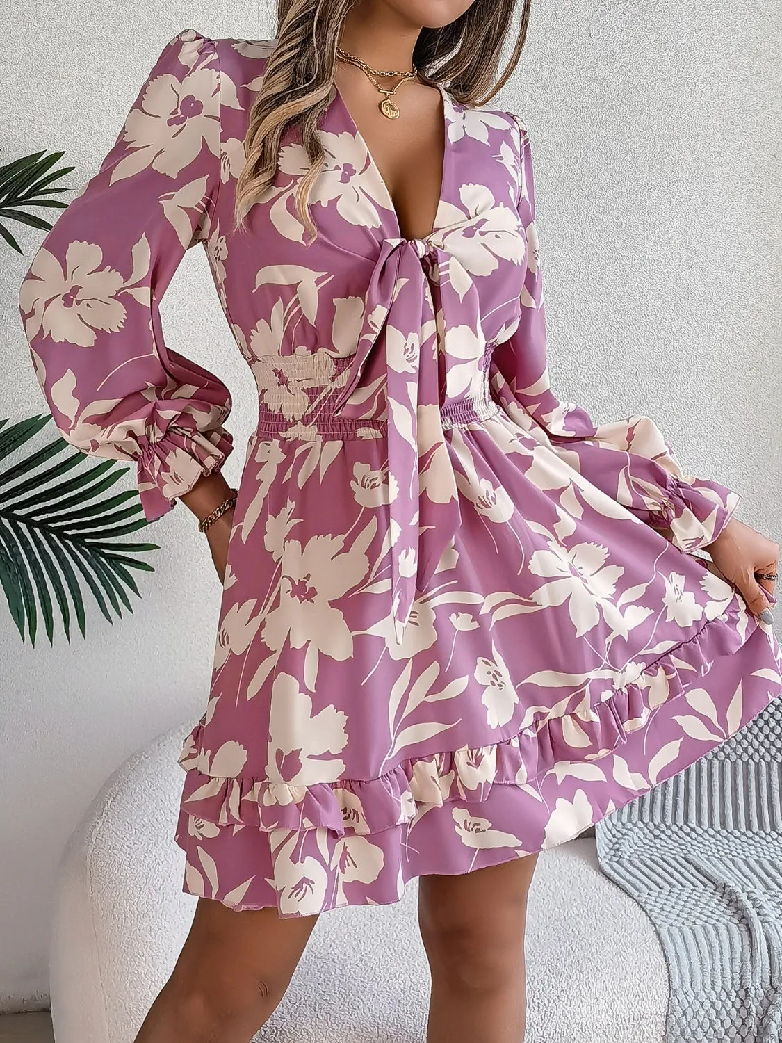 Floral Ruffled Long Sleeve Dress