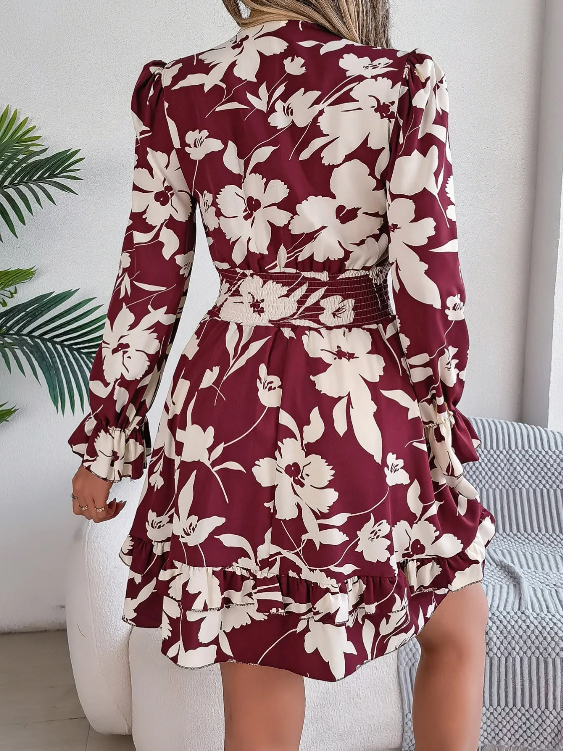 Floral Ruffled Long Sleeve Dress