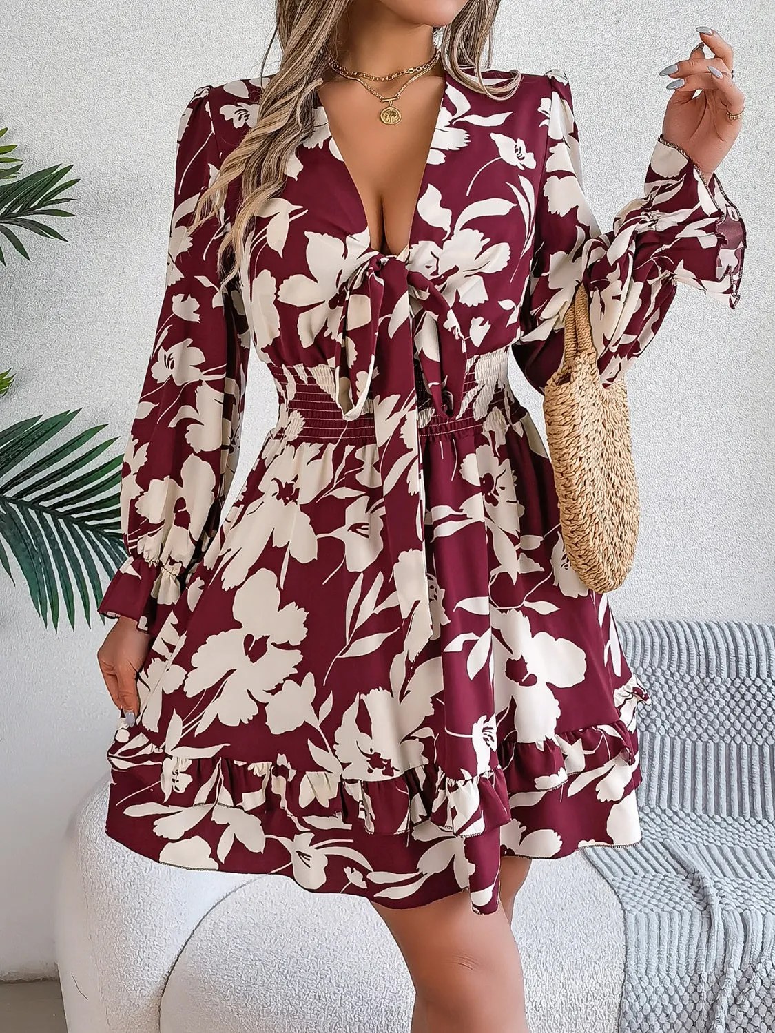 Floral Ruffled Long Sleeve Dress