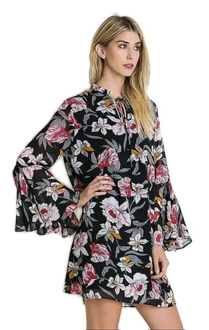 Floral Trapeze Dress, Black