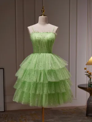 Green Tulle Straps Short Party Dress, Light Green Homecoming Dress