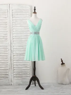 Green V Neck Chiffon Short Prom Dress Green Homecoming Dress