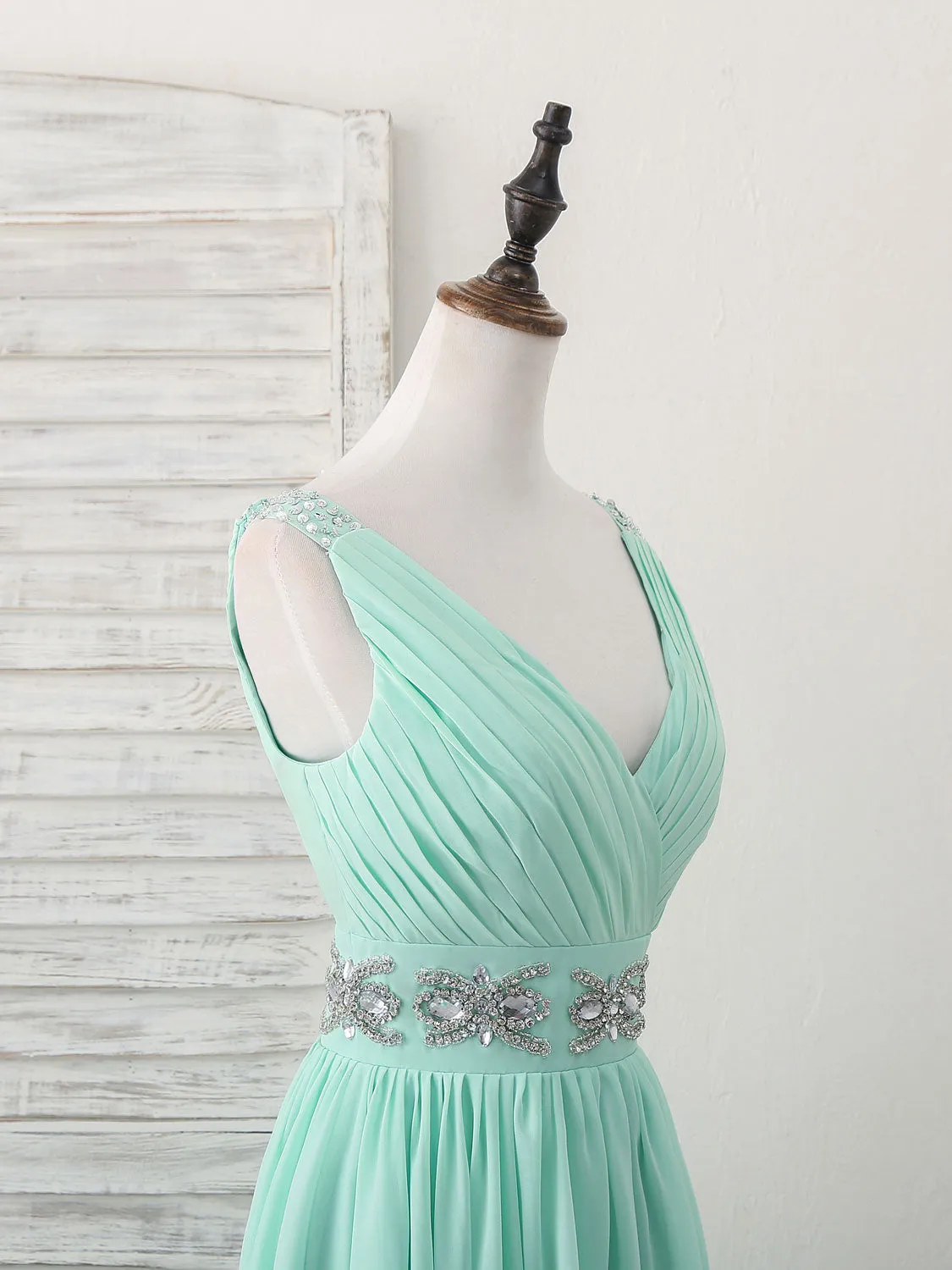 Green V Neck Chiffon Short Prom Dress Green Homecoming Dress