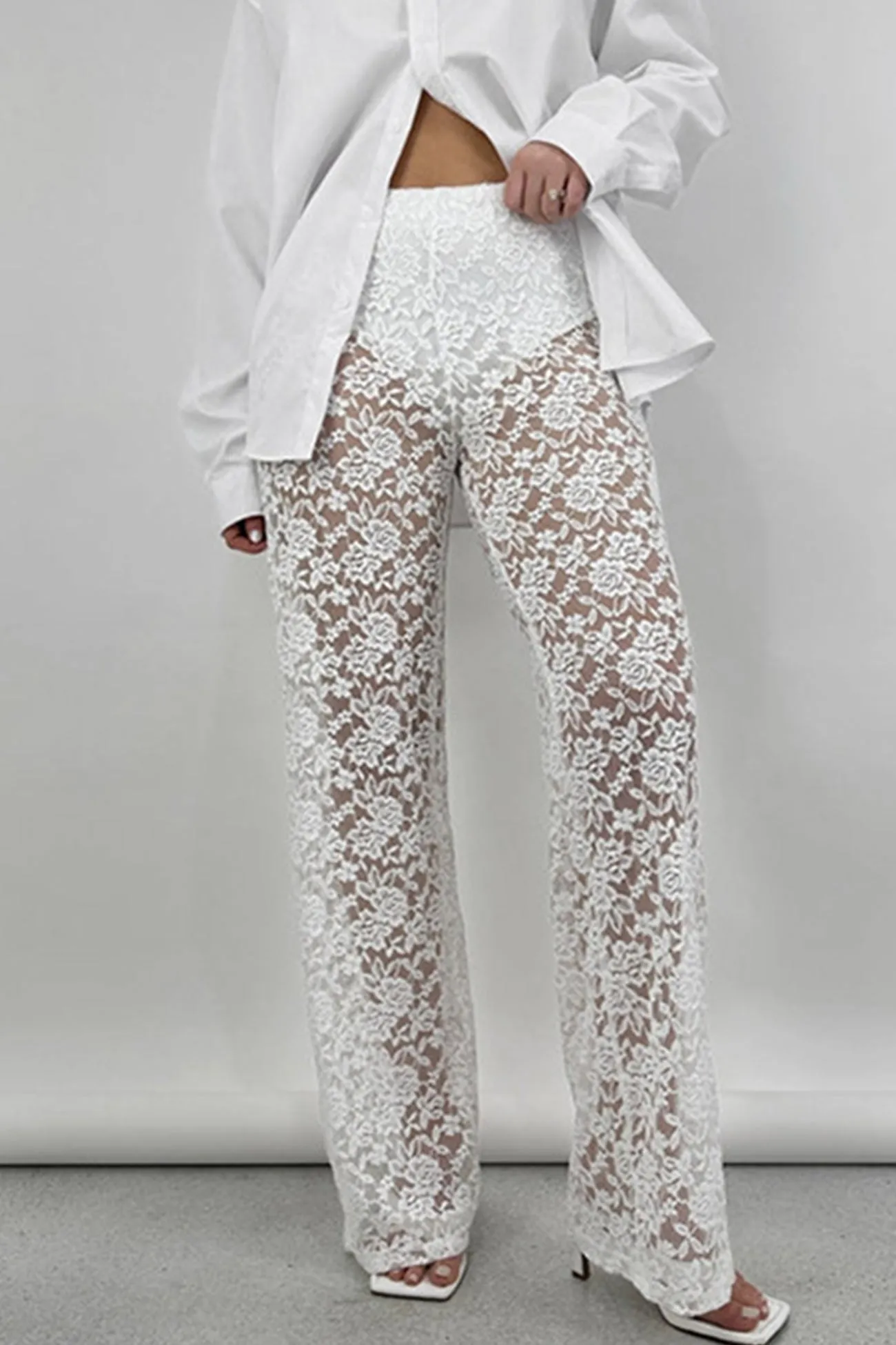 High Waist Patchwork Lace Hollow Out Long Pants