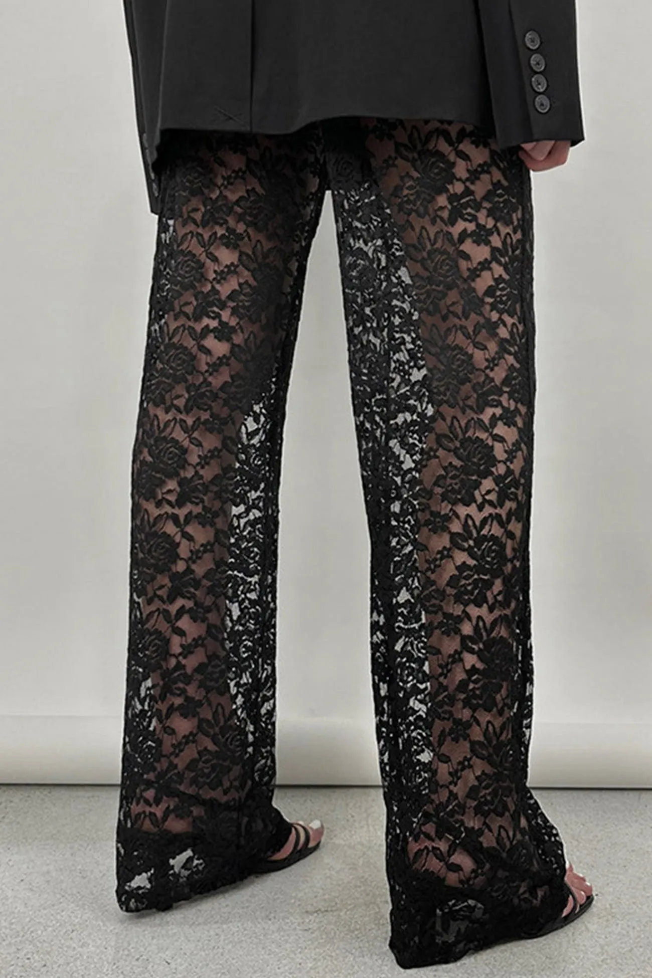 High Waist Patchwork Lace Hollow Out Long Pants