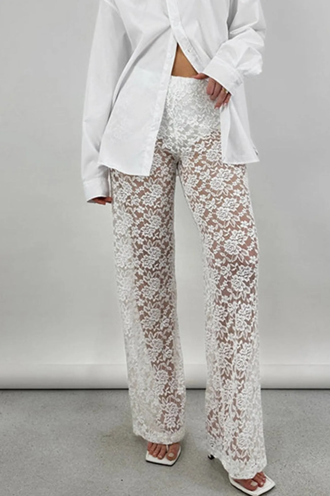 High Waist Patchwork Lace Hollow Out Long Pants