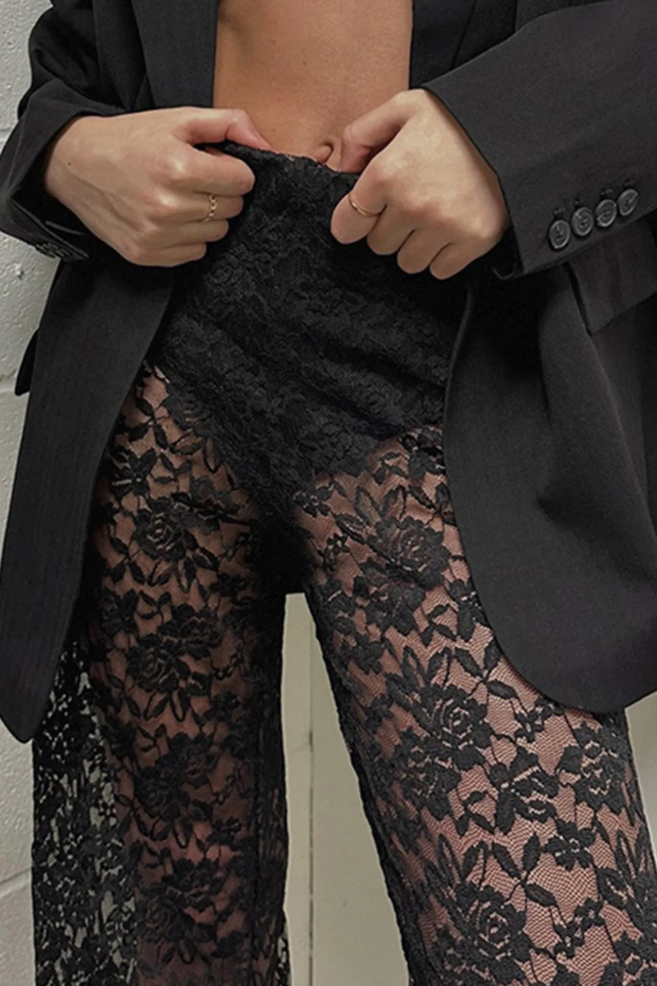 High Waist Patchwork Lace Hollow Out Long Pants