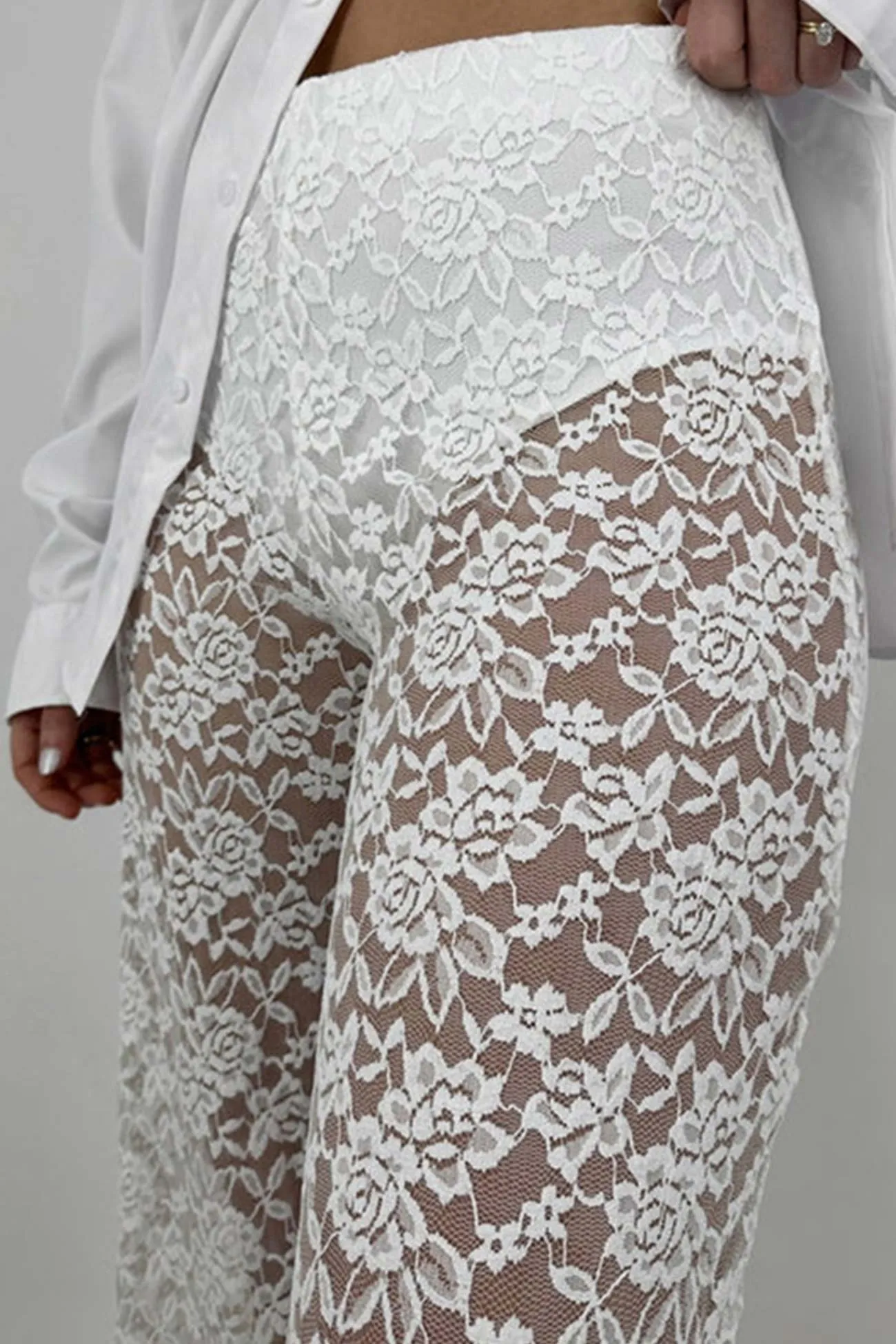 High Waist Patchwork Lace Hollow Out Long Pants