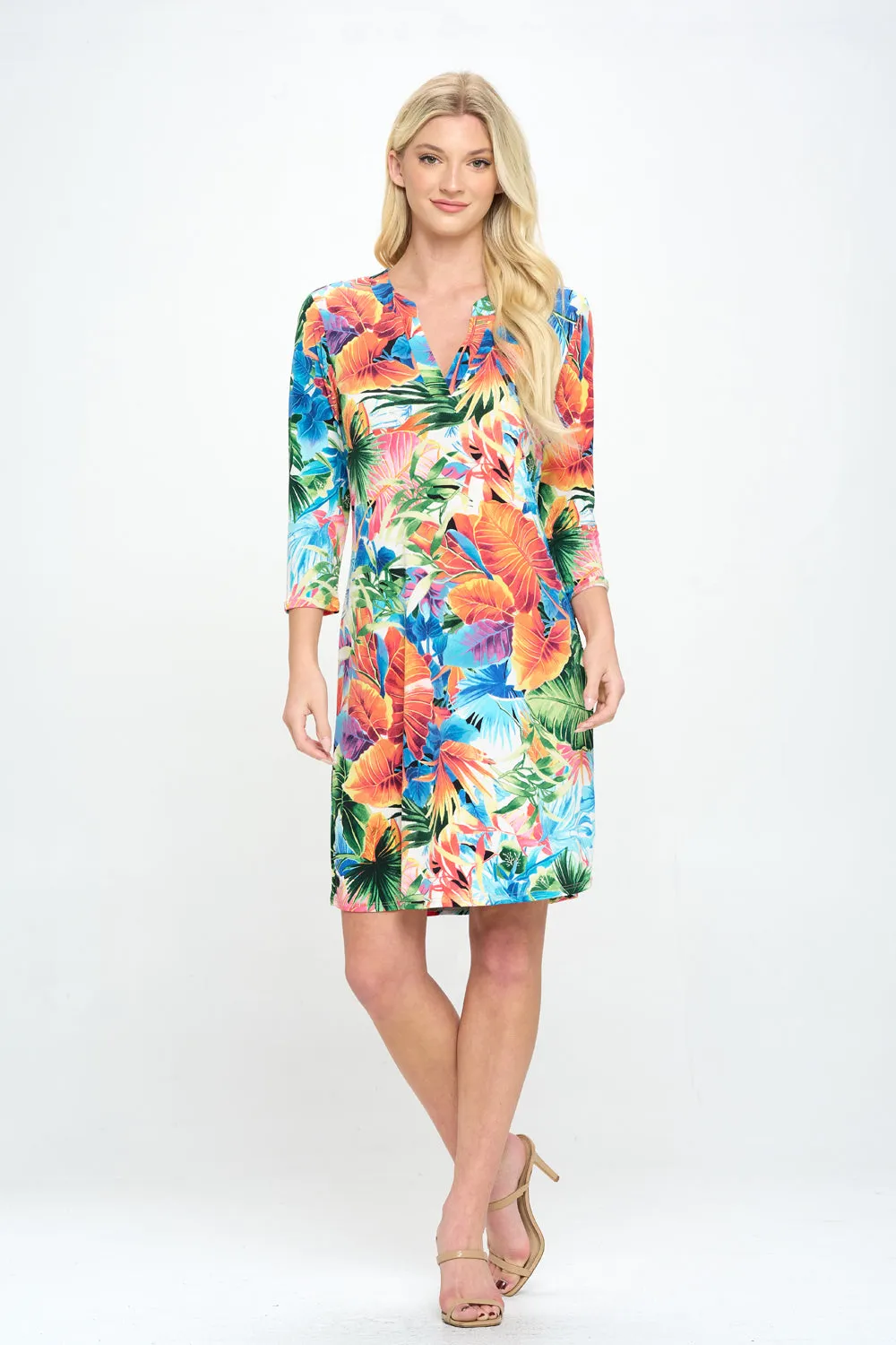 HIT Notch Neck Quarter Sleeve Print Dress-7076HT-QRP1-W338