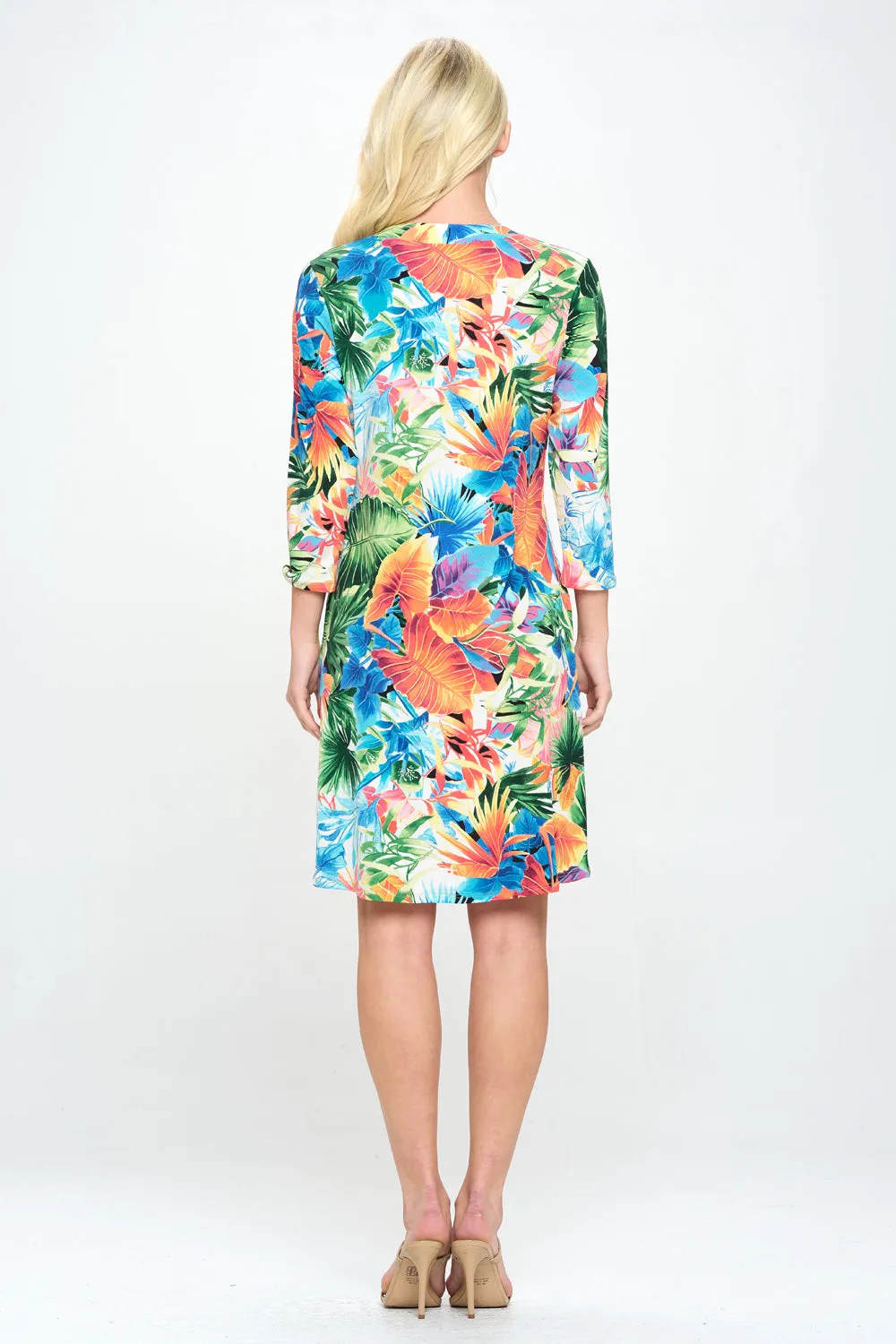 HIT Notch Neck Quarter Sleeve Print Dress-7076HT-QRP1-W338