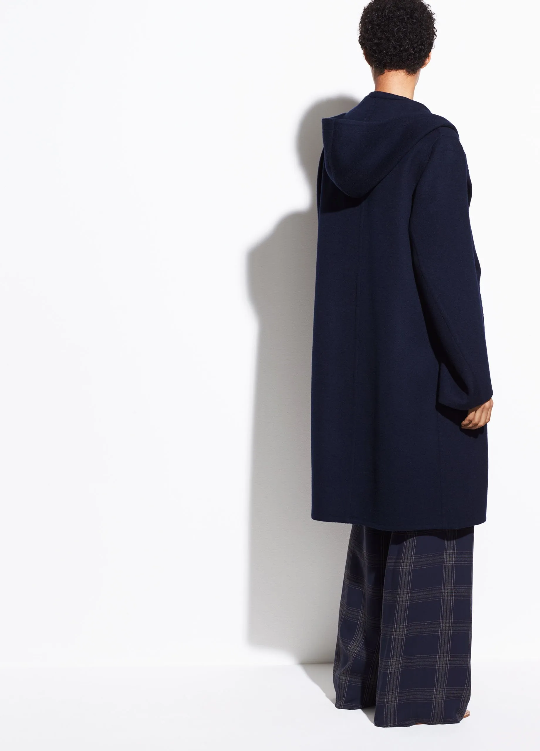 Hooded Wool Coat in Marine