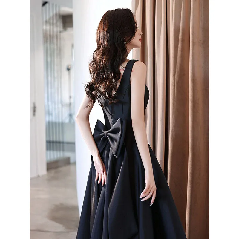 IKEARLAX  Black Evening Dress for Women New  Hepburn Style Banquet Temperament Host Art Exam Dress Annual Party Evening Dress