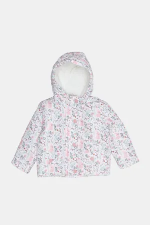 Infant Girls Ivory Floral Print Hooded Jacket