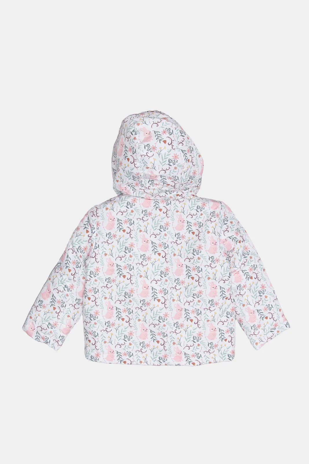 Infant Girls Ivory Floral Print Hooded Jacket