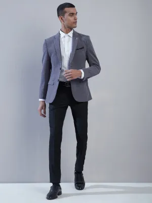 Knitted Dark Grey Dobby Slim Fit Full Sleeve Casual Blazer