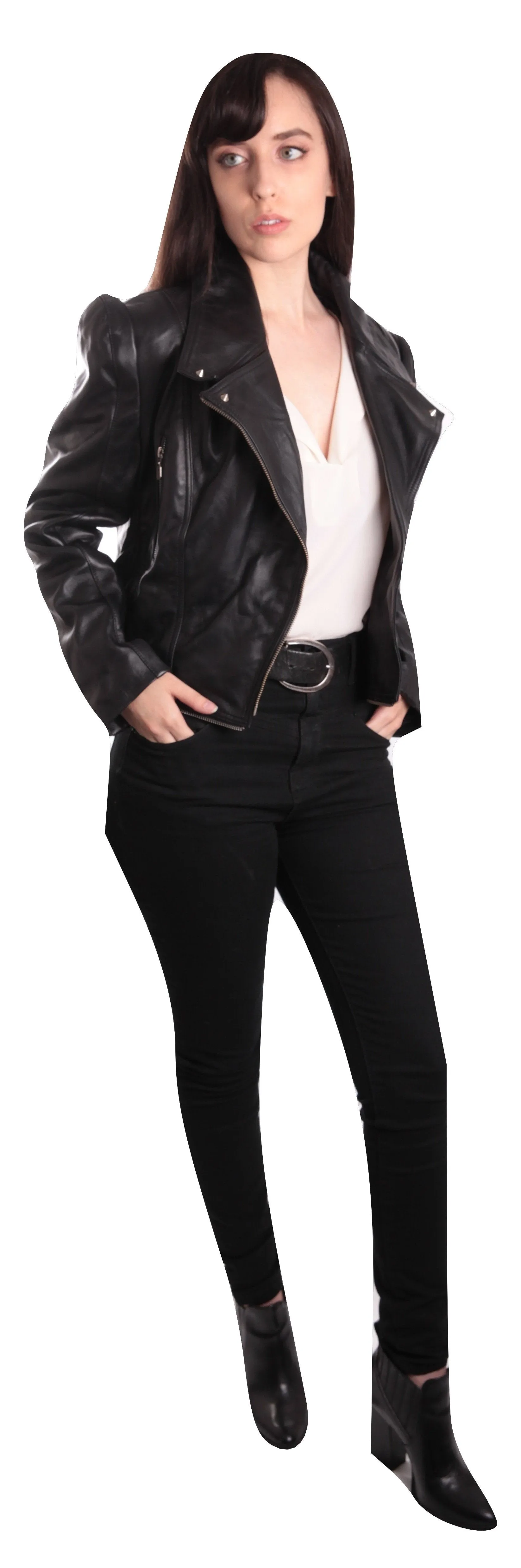 Ladies Anthracite Black Leather Jacket