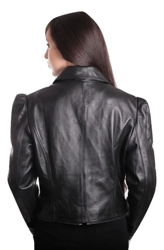 Ladies Anthracite Black Leather Jacket