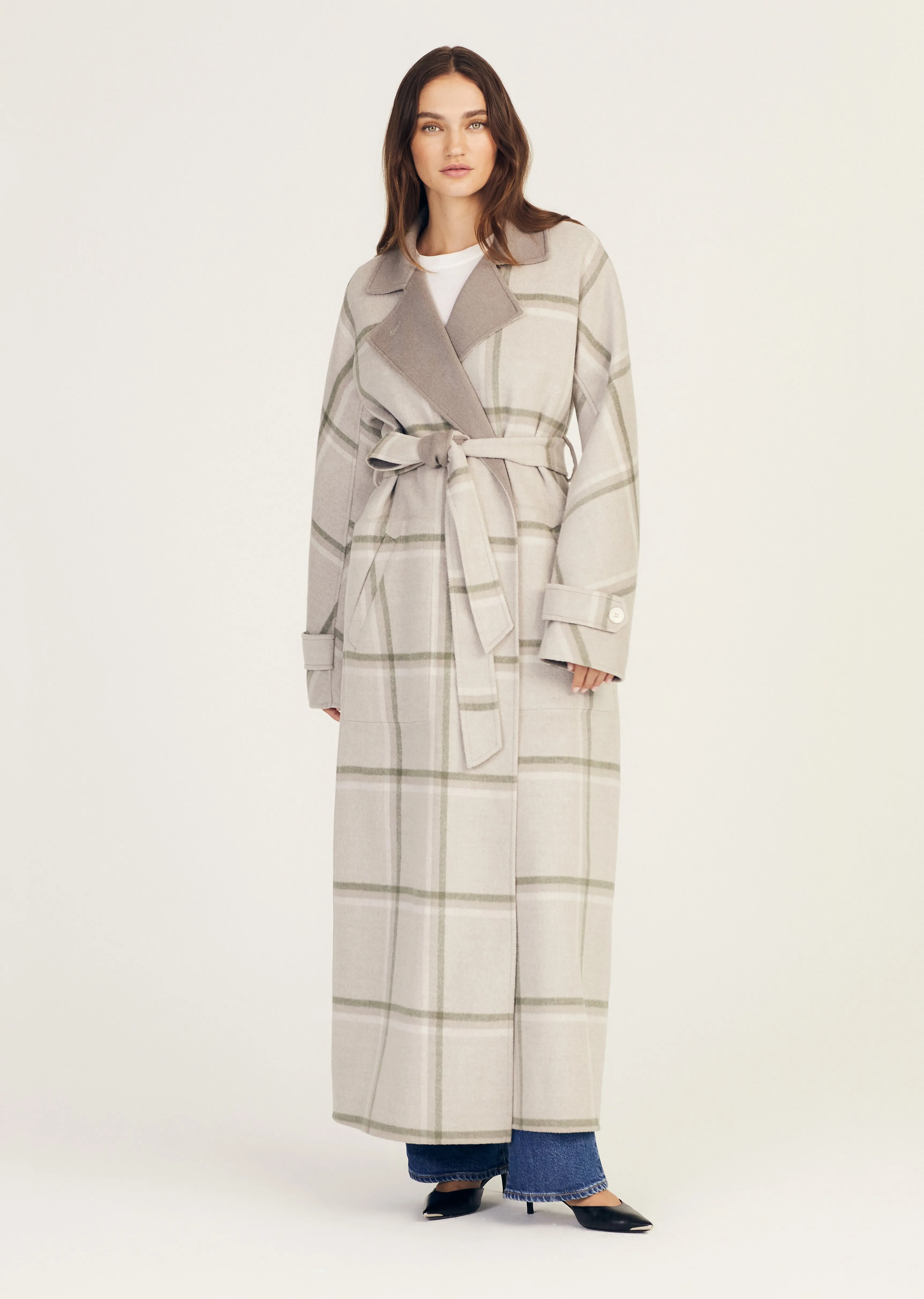 Leone Reversible Double Face Wool Coat - Grey-Sage