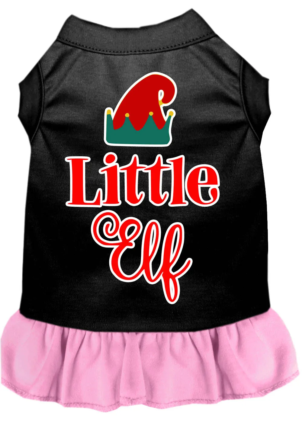 Little Elf Screen Print Dog Dress Black With Light Pink Med