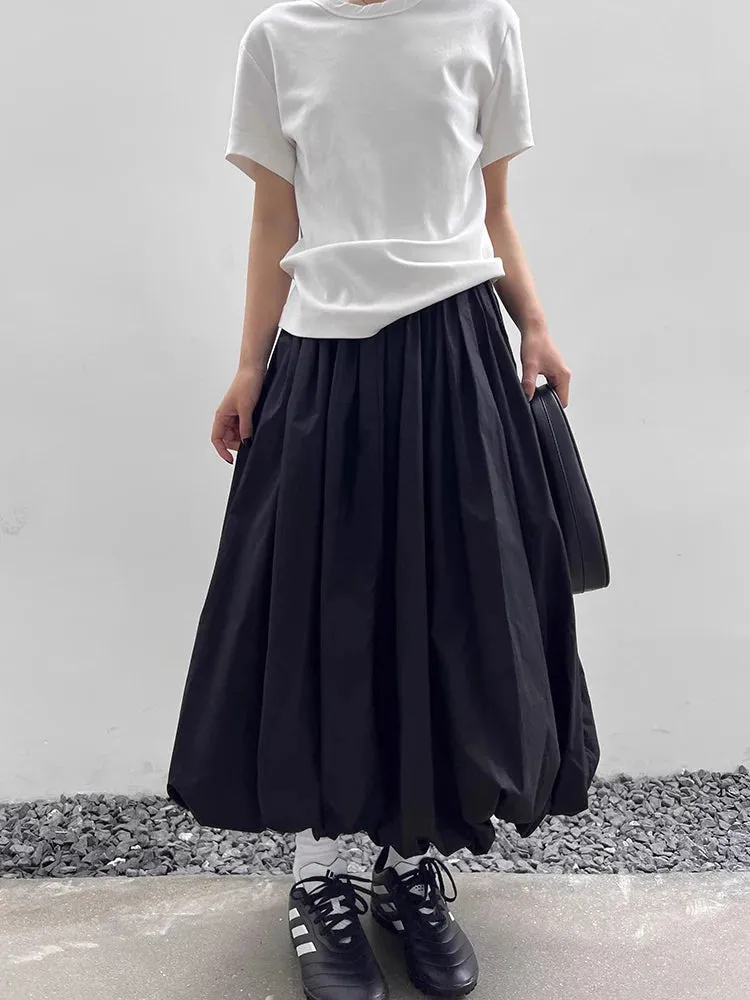 Long Skirt Women Elegant Solid Elastic Waist A-line Vintage Korean Fashion Loose Balloon Maxi Skirt Casual Streetwear