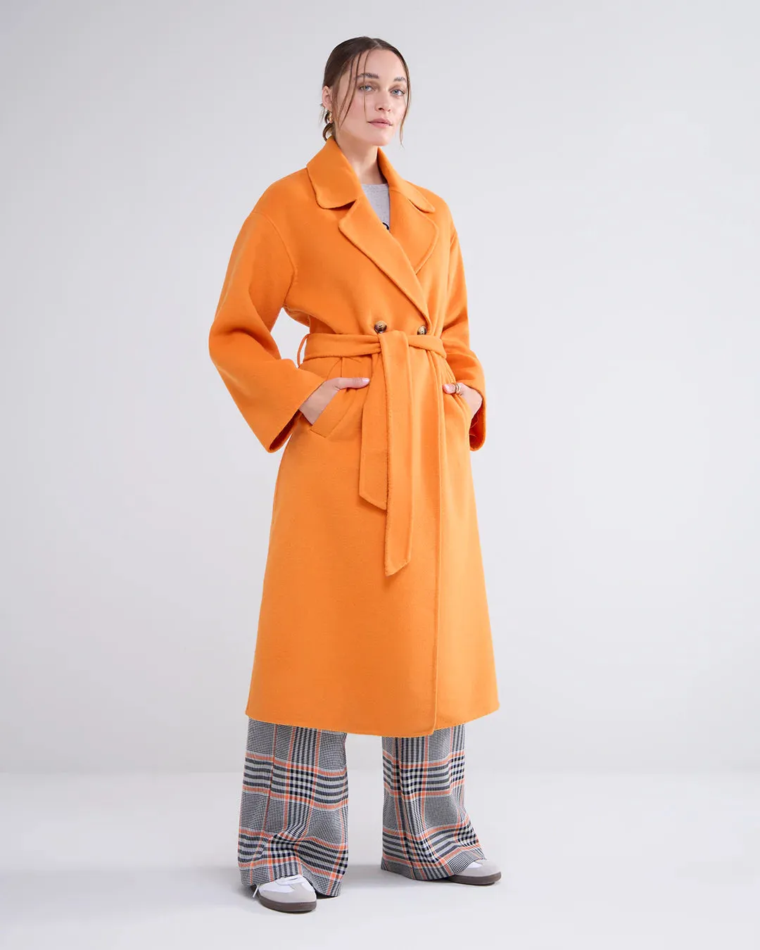 Long Wool Classic Coat in Orange