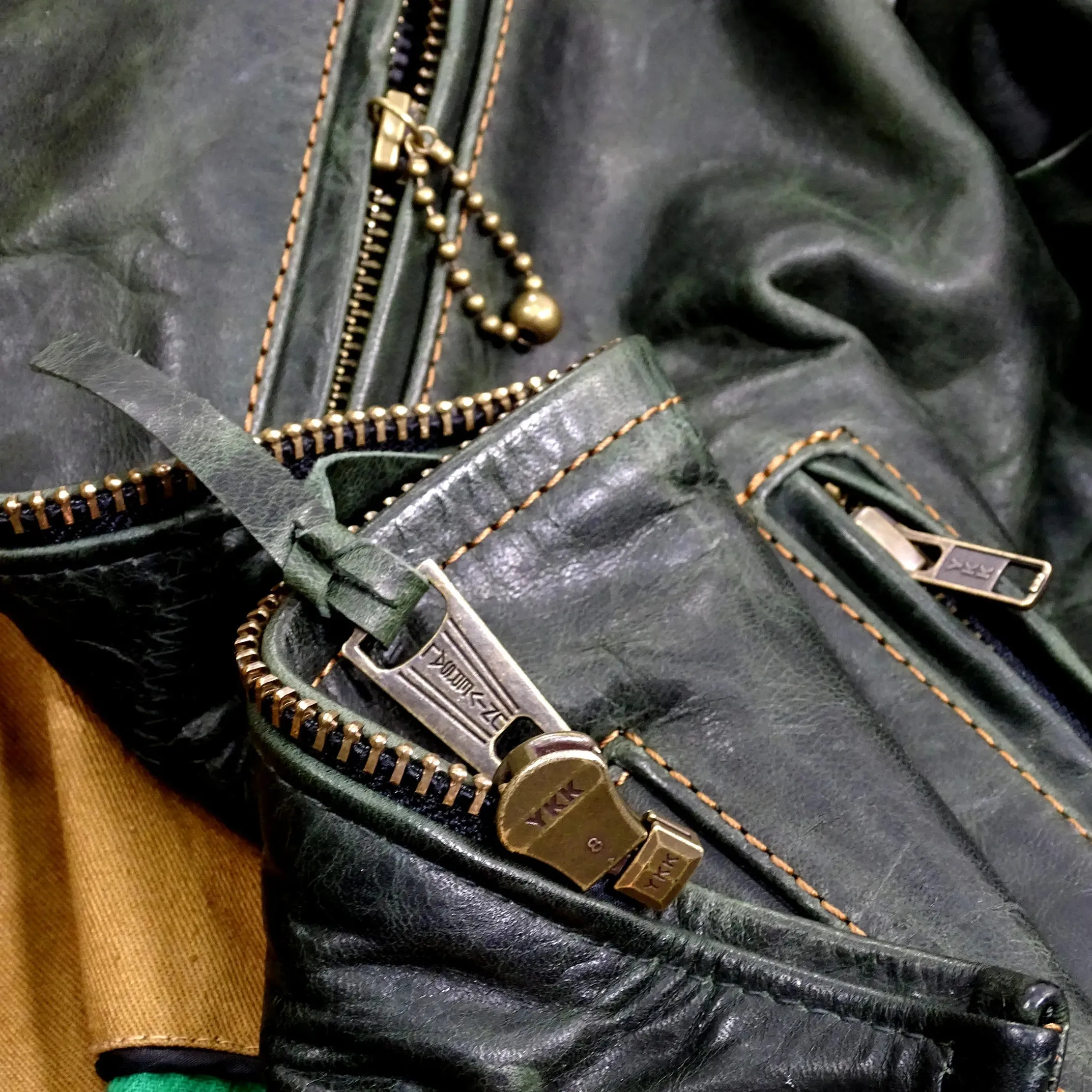 Men's Green Leather Jacket - Slim Fit Stand Collar Motorcycle Biker