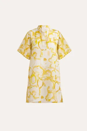 Miriam Yellow Print Cotton-Linen Short Dress