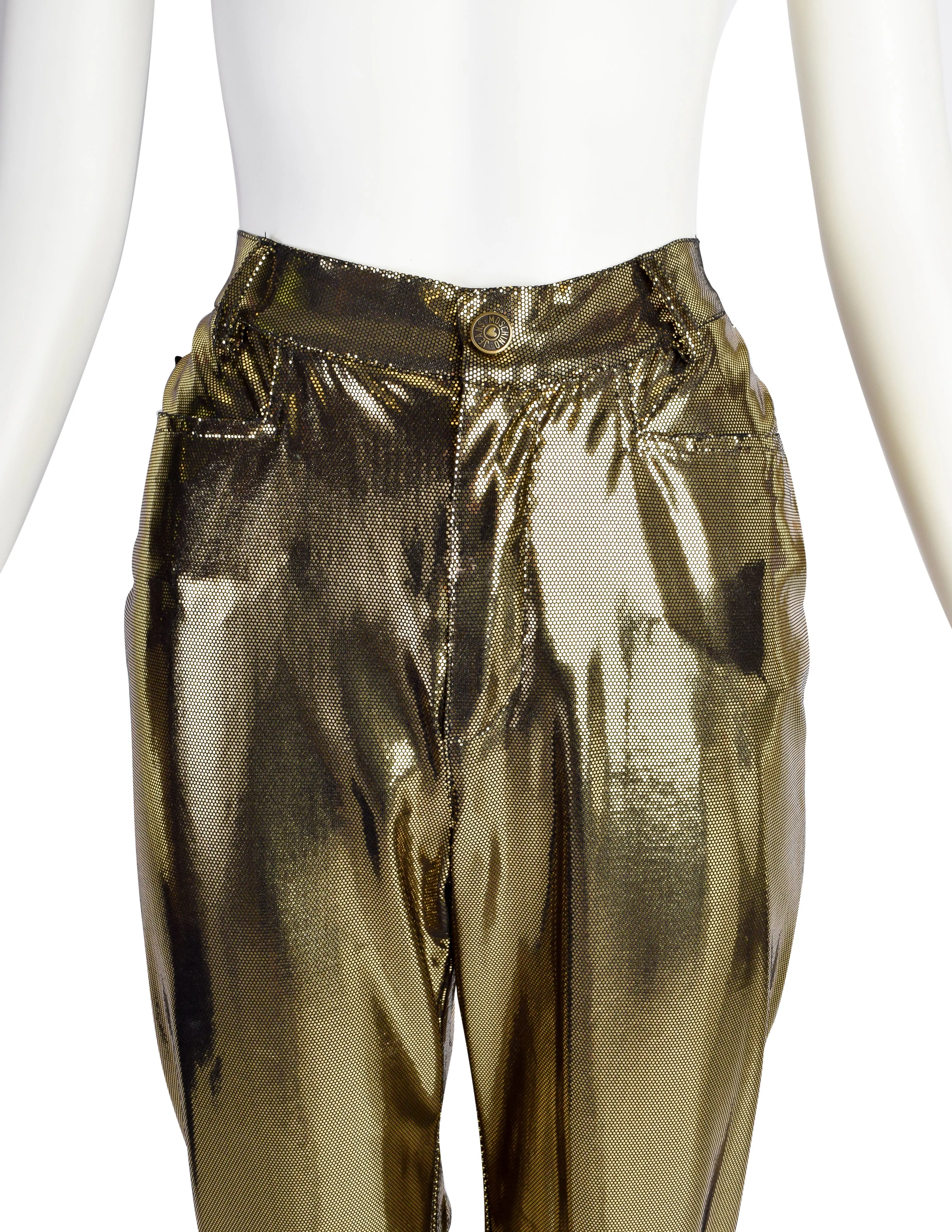 Moschino Vintage Liquid Metallic Blackened Gold High Waist Pants