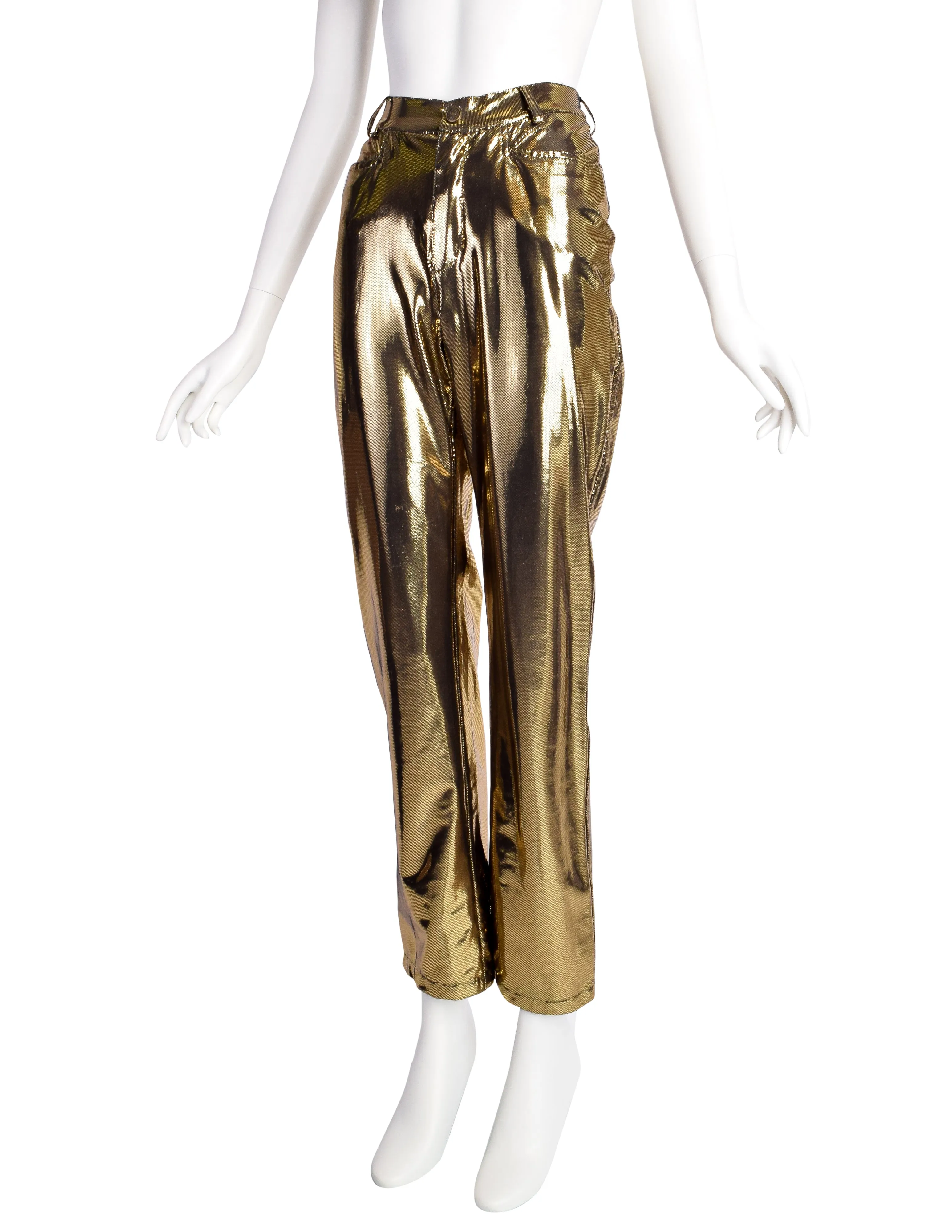 Moschino Vintage Liquid Metallic Blackened Gold High Waist Pants