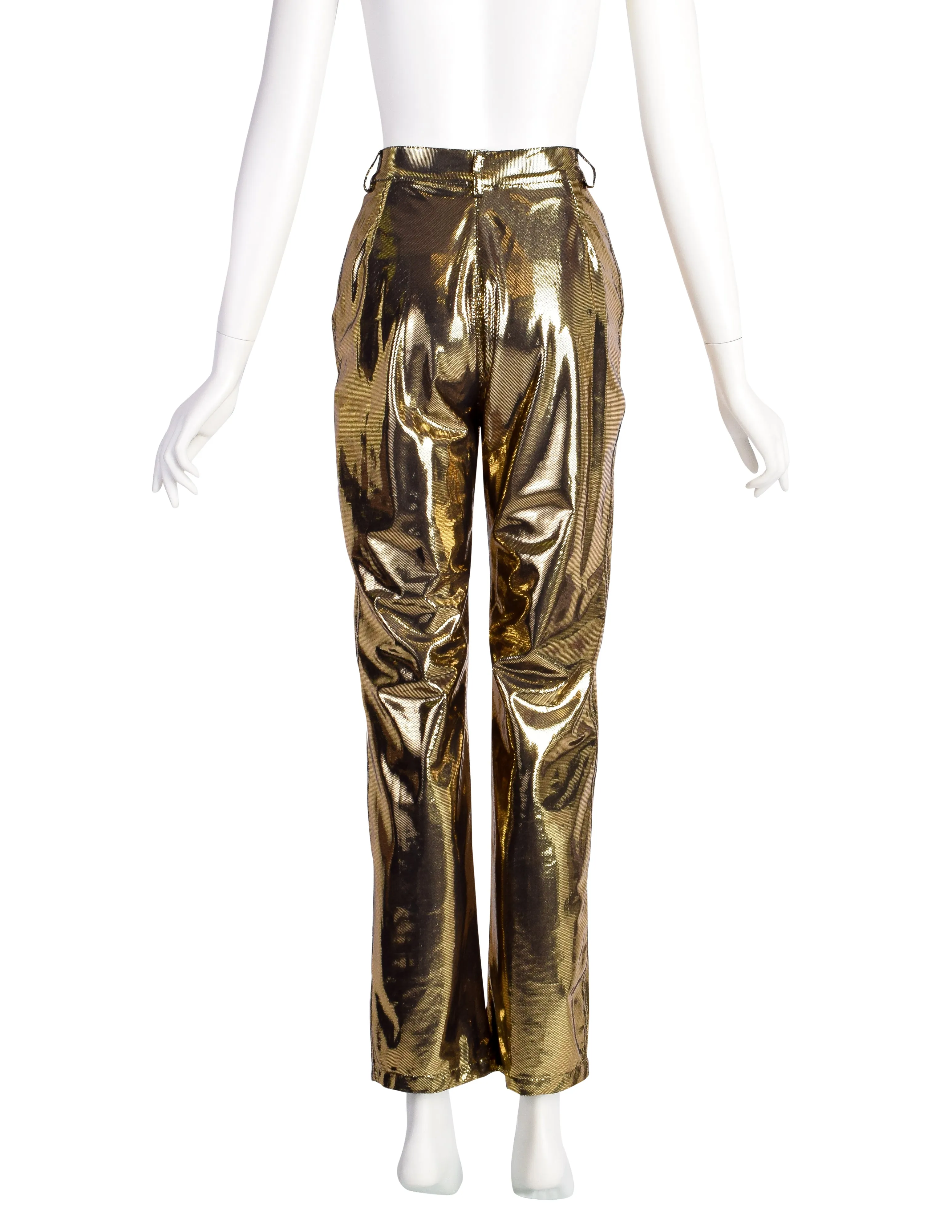 Moschino Vintage Liquid Metallic Blackened Gold High Waist Pants