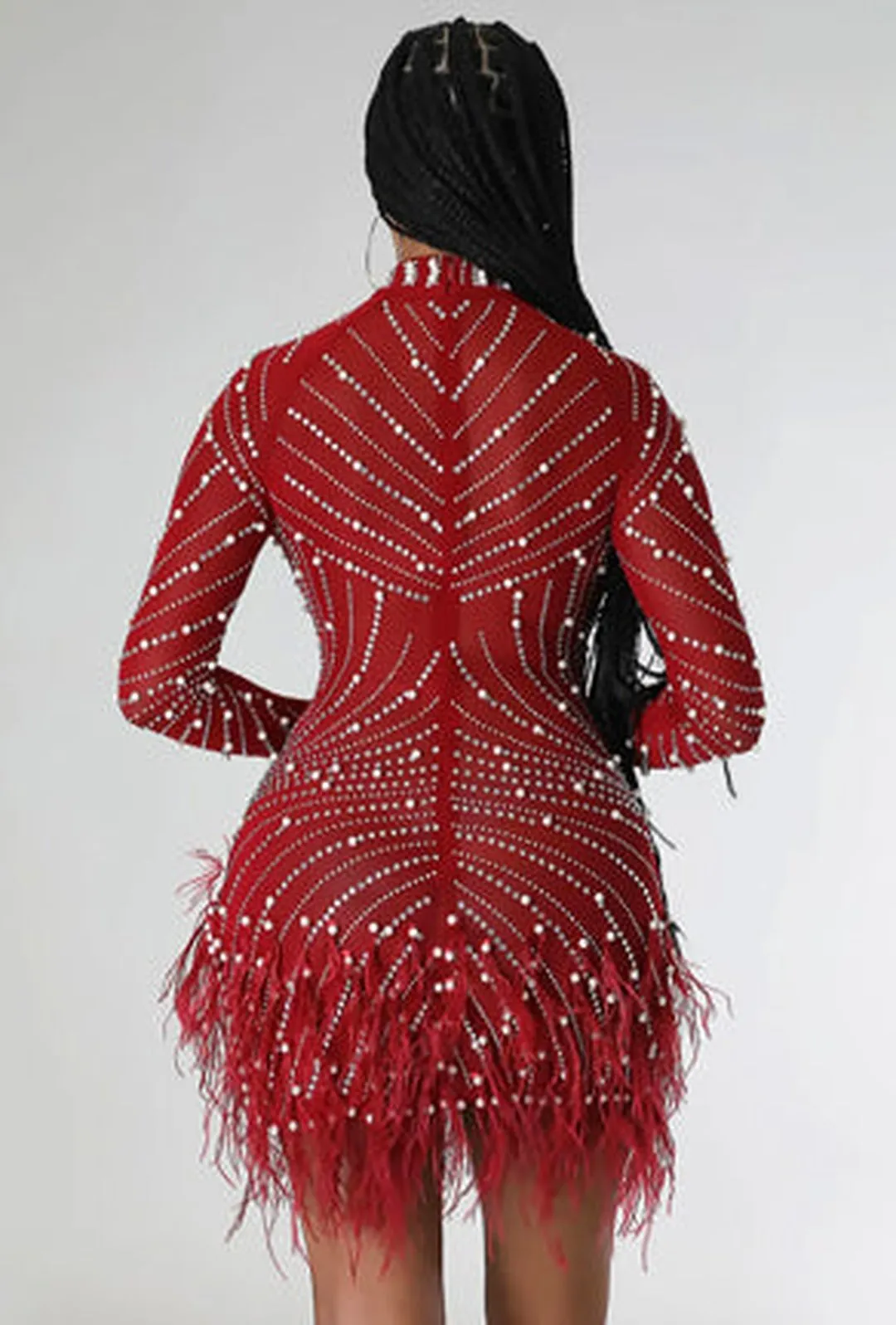 NANCI - FEATHER FRINGE STUDS & BEADS DRESS