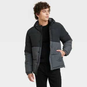 New - Men's Solid Midweight Puffer Jacket - Goodfellow & Co Black XXL