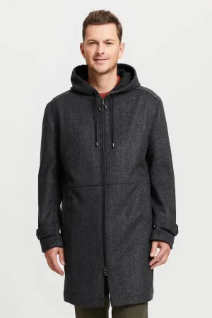 Mens Premium Grey Herringbone Wool Parka Coat by Paavo